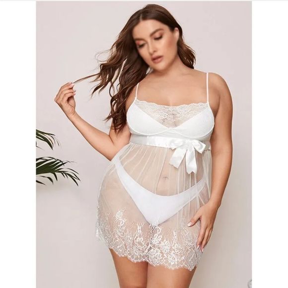 Plus-Size-Sexy-Lingerie-Women's-Lace-Sleepwear-Sheer-Teddy-Babydoll-Nightwear-US - Picture 3 of 6